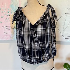 EXPRESS Shoulder Tie Plaid Top Sleeveless Black&White NWOT